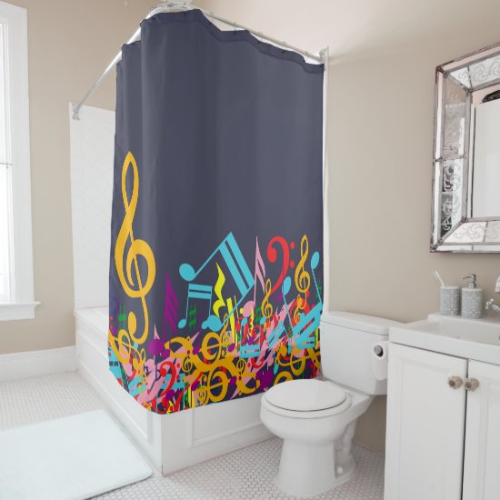 Cool Blue reflecting pond mixed musical notes Shower Curtain