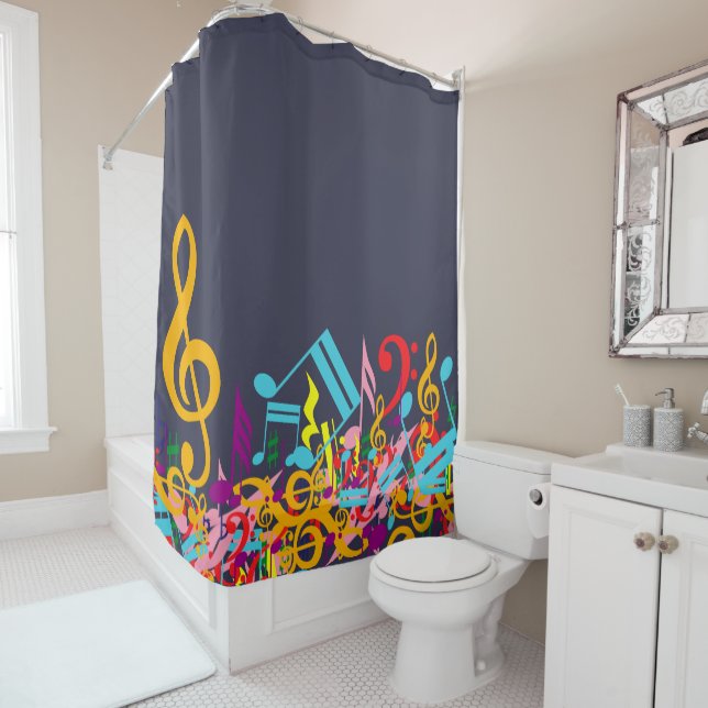 Cool Blue reflecting pond mixed musical notes Shower Curtain (In Situ)