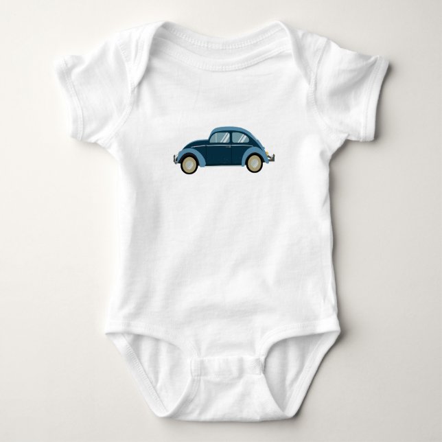 cool blue retro car with scuffs baby bodysuit (Front)
