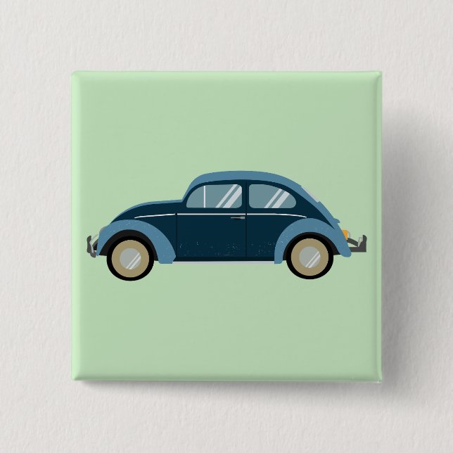 cool blue retro car with scuffs button (Front)