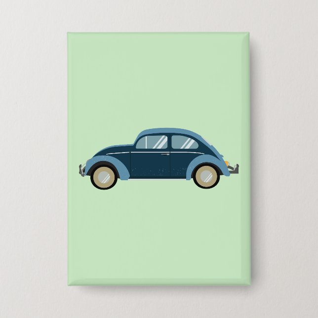 cool blue retro car with scuffs button (Front)