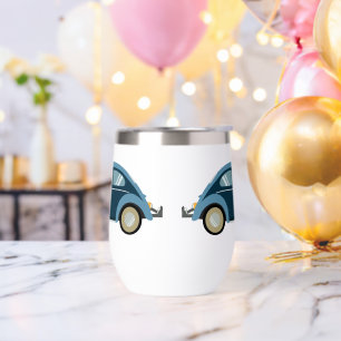 cool blue retro car with scuffs thermal wine tumbler
