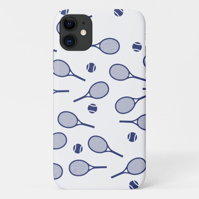 Cool Blue Retro Racquets Pattern Tennis Player    Case-Mate iPhone Case (Back)