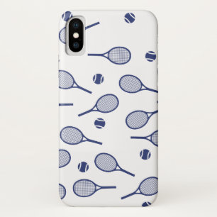 Cool Blue Retro Racquets Pattern Tennis Player   iPhone X Case