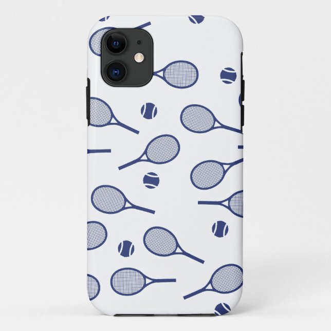 Cool Blue Retro Racquets Pattern Tennis Player    Case-Mate iPhone Case (Back)