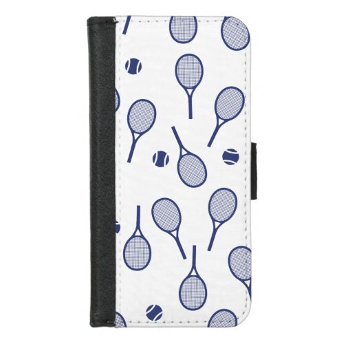 Cool Blue Retro Racquets Pattern Tennis Player   iPhone 87 Wallet Case