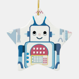 Cool Blue Robot Gifts Novelties Ceramic Ornament