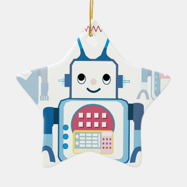 Cool Blue Robot Gifts Novelties Ceramic Ornament (Front)