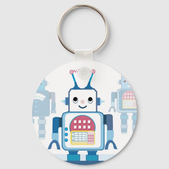 Cool Blue Robot Gifts Novelties Keychain (Front)