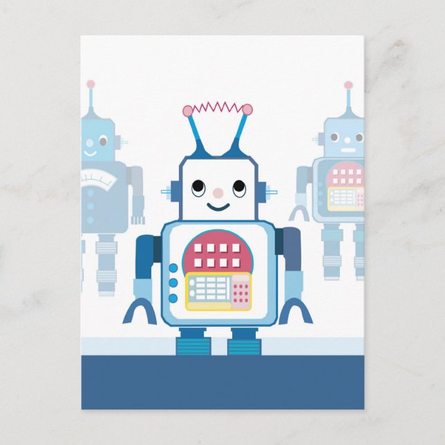 Cool Blue Robot Gifts Novelties Postcard (Front)
