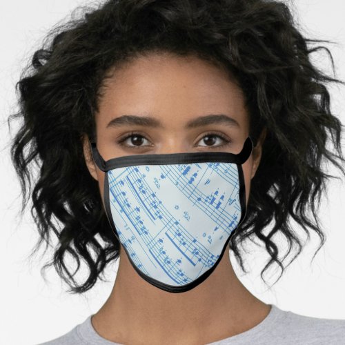 Cool Blue Sheet Music Pattern Face Mask