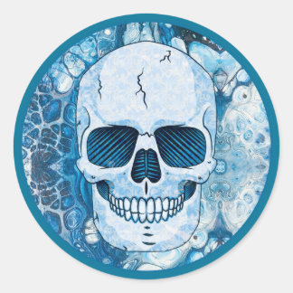 Cool Blue Skull Classic Round Sticker