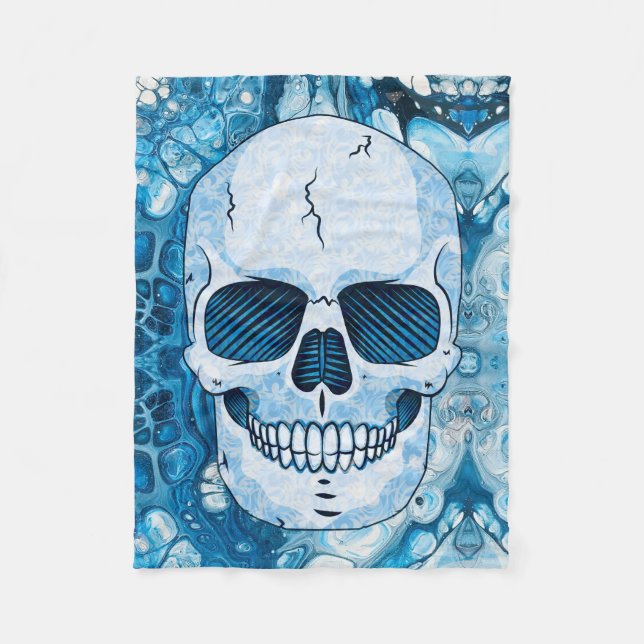 Cool Blue Skull Fleece Blanket (Front)