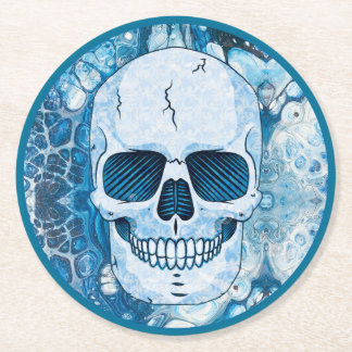 Cool Blue Skull Round Paper Coaster