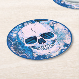 Cool Blue Skull Round Paper Coaster