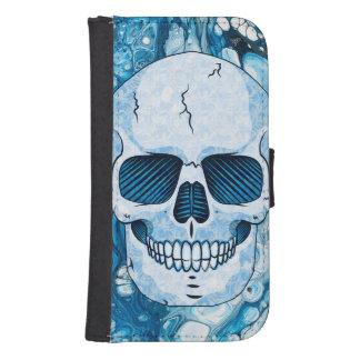 Cool Blue Skull Galaxy S4 Wallet Case