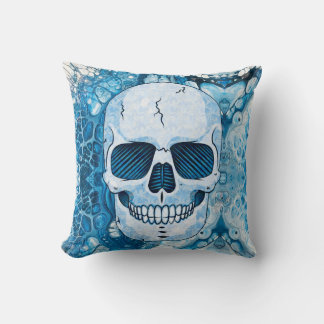 Cool Blue Skull Throw Pillow