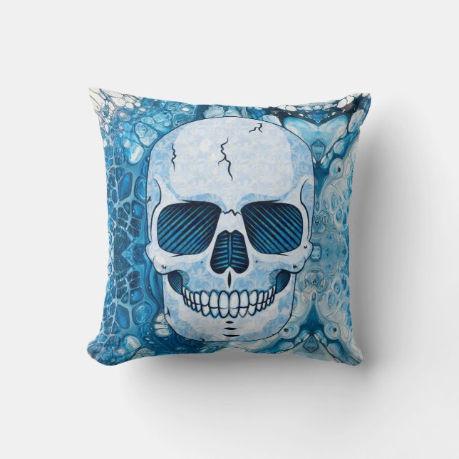 Cool Blue Skull Throw Pillow (Front)