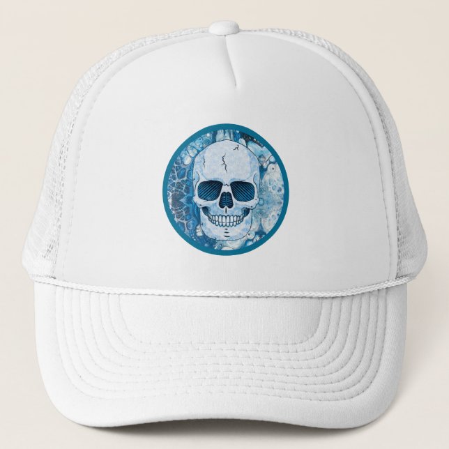Cool Blue Skull Trucker Hat (Front)