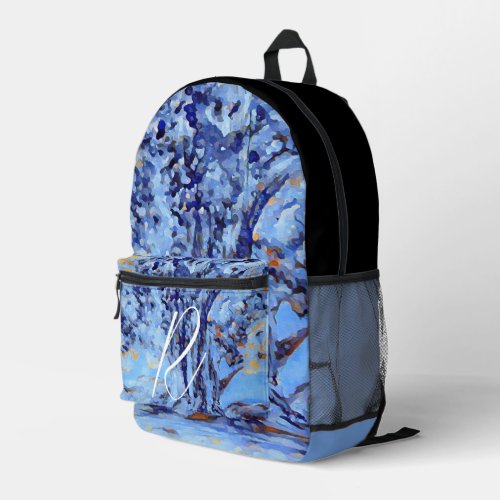 Cool Blue Snow Tree Painting Monogrammed Printed Backpack