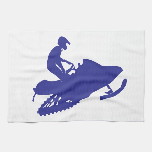 Cool Blue Snowmobiler Kitchen Towel (Horizontal)