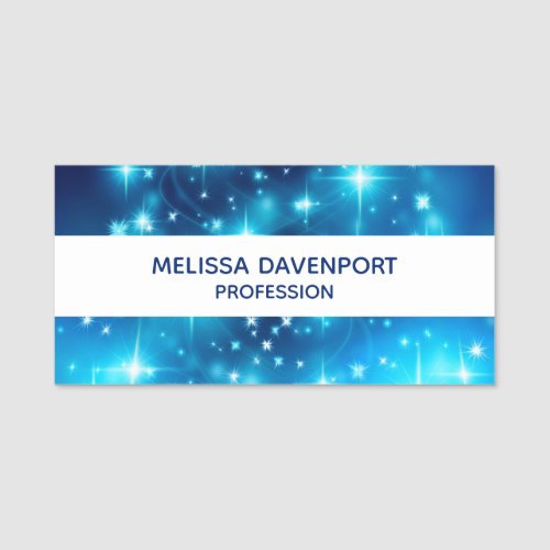 Cool Blue Sparkling Lights Abstract Background Name Tag