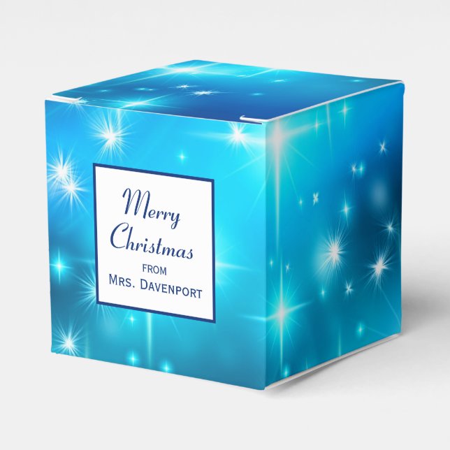 Cool Blue Sparkling Lights Abstract Space Favor Boxes (Front Side)