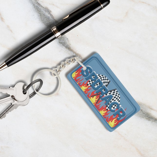 Cool Blue SPDRACR Race Flags and Flames Keychain (Creator Uploaded)