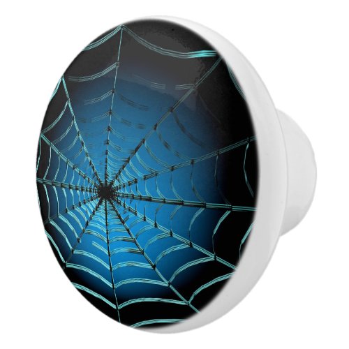 Cool Blue Spider Web  Ceramic Knob