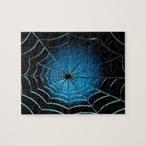 Cool Blue Spider Web Jigsaw Puzzle