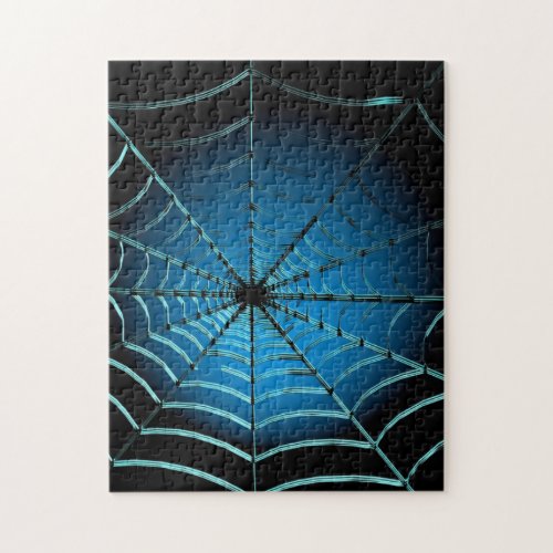 Cool Blue Spider Web Jigsaw Puzzle