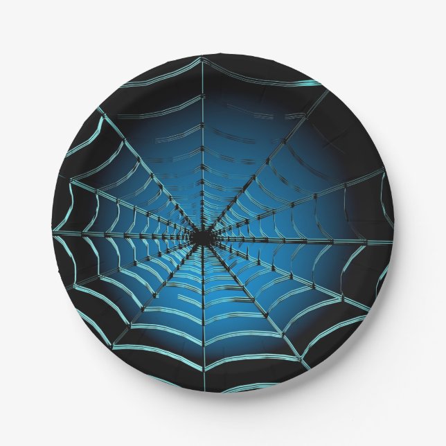 Cool Blue Spider Web Paper Plates (Front)