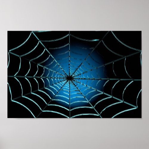 Cool Blue Spider Web Poster