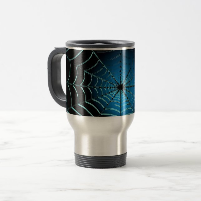 Cool Blue Spider Web Travel Mug (Front Left)