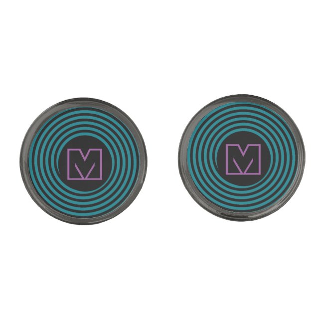 Cool Blue Spiral Vortex Monogram Cufflinks (Front)