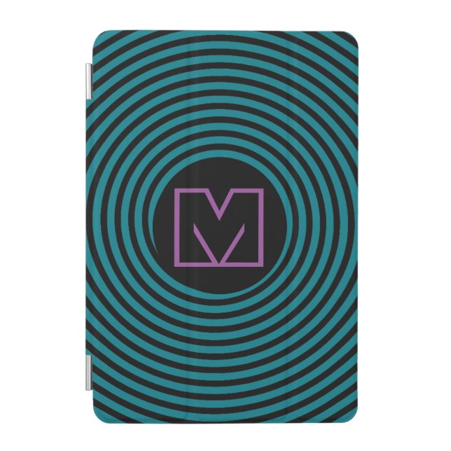 Cool Blue Spiral Vortex Monogram iPad Mini Cover (Front)