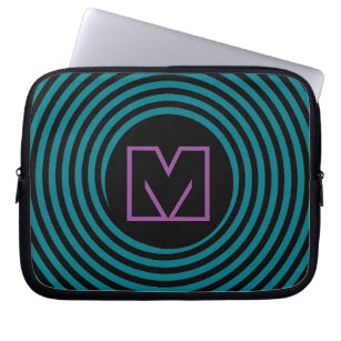 Cool Blue Spiral Vortex Monogram Laptop Sleeve