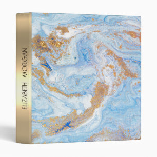 Cool Blue Stone Granite Marble,Gold Glitter 3 Ring Binder