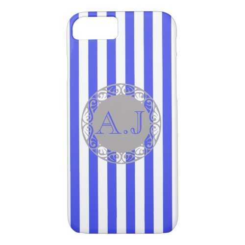 Cool Blue Stripe Pattern Monogram iPhone 87 Case