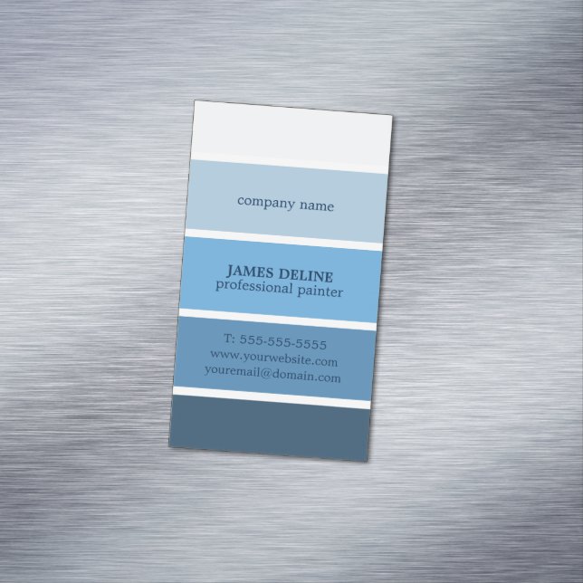 Cool Blue Striped Professional Painter Business Card Magnet (In Situ)