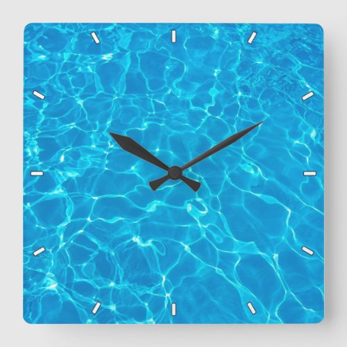 Cool Blue Swimming Pool Water Aquatic Square Wall Clock