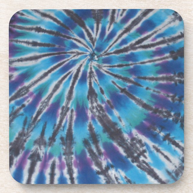 Cool Blue Swirl Spiral Tie Dye Coaster (Front)