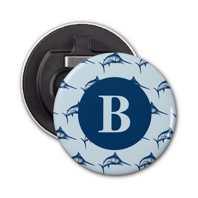 Cool Blue Swordfish Pattern Monogram Bottle Opener (Front)