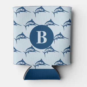 Cool Blue Swordfish Pattern Monogram Can Cooler