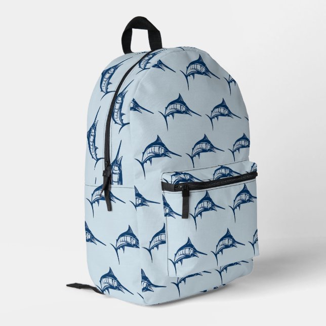 Cool Blue Swordfish Pattern Printed Backpack (Back Corner Left)
