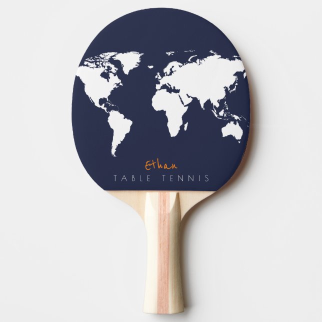 cool blue table_tennis paddle with world map (Front)
