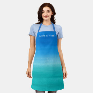 Cool Blue Teal Ombre Watercolor Artist at Work Apron