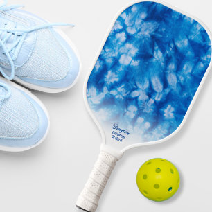 Cool Blue TieDye Batik Pattern Custom Text Pickleball Paddle