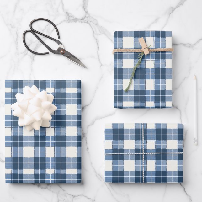 Cool blue tiled plaid pattern  wrapping paper sheets (Front)