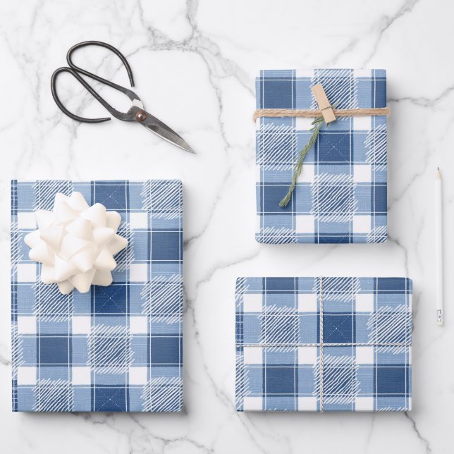 Cool blue tiled plaid pattern  wrapping paper sheets (Front)